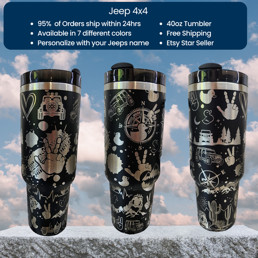 Jeep Laser Engraved 40oz Tumbler - Adventure-Ready Drinkware for Jeep Lovers & Off-Road Enthusiasts