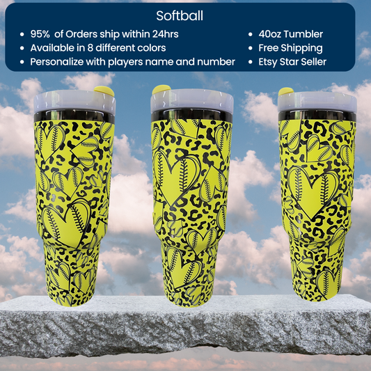 Personalized Softball Player Engraved 40oz Tumbler  Players Name  Number  Custom Insulated Travel Mug  Unique Sports Gift