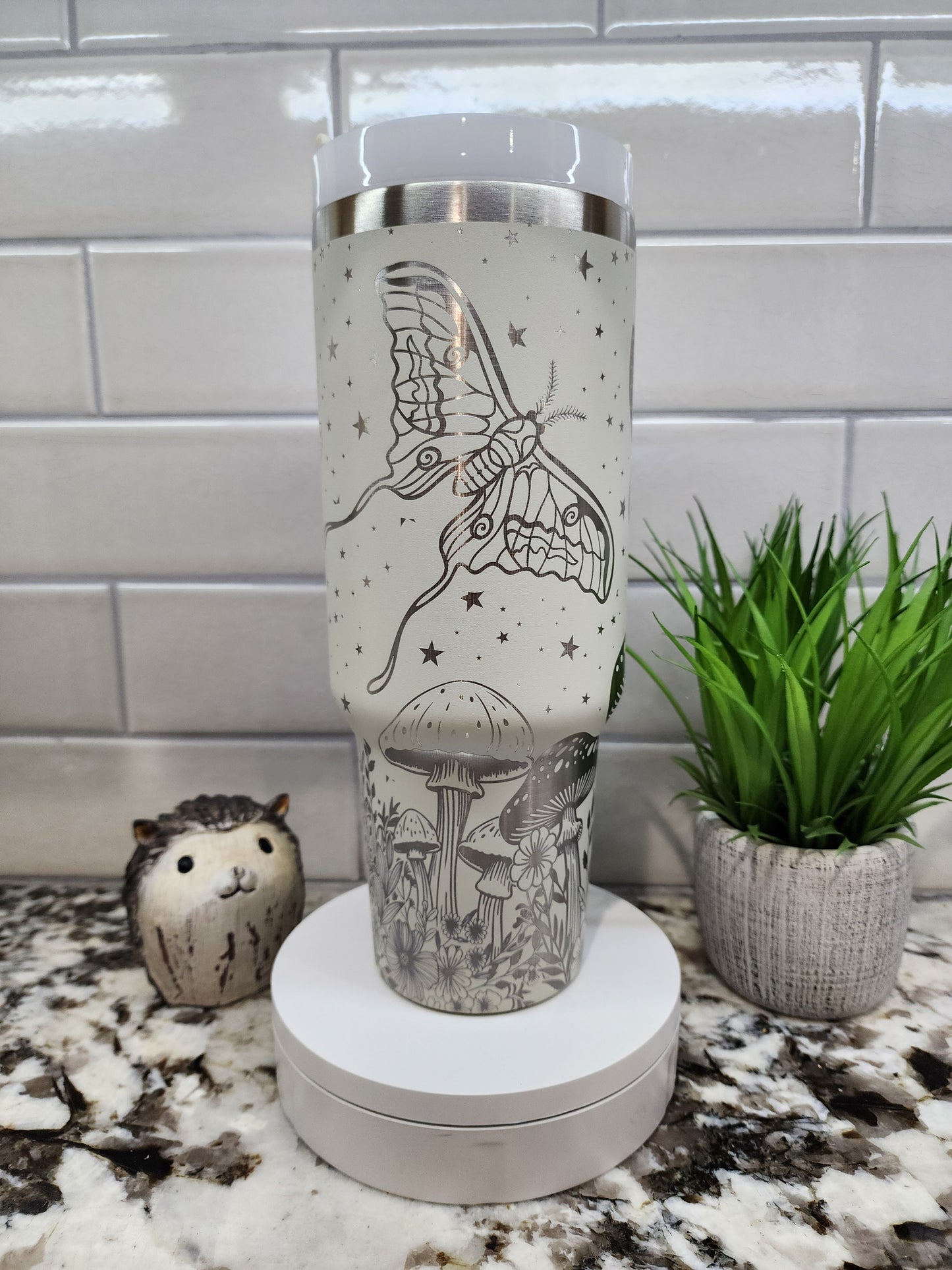 40oz Engraved Tumbler "Moonlight Moths" - Enchanted Night Edition - Unique Gift for Nature Lovers
