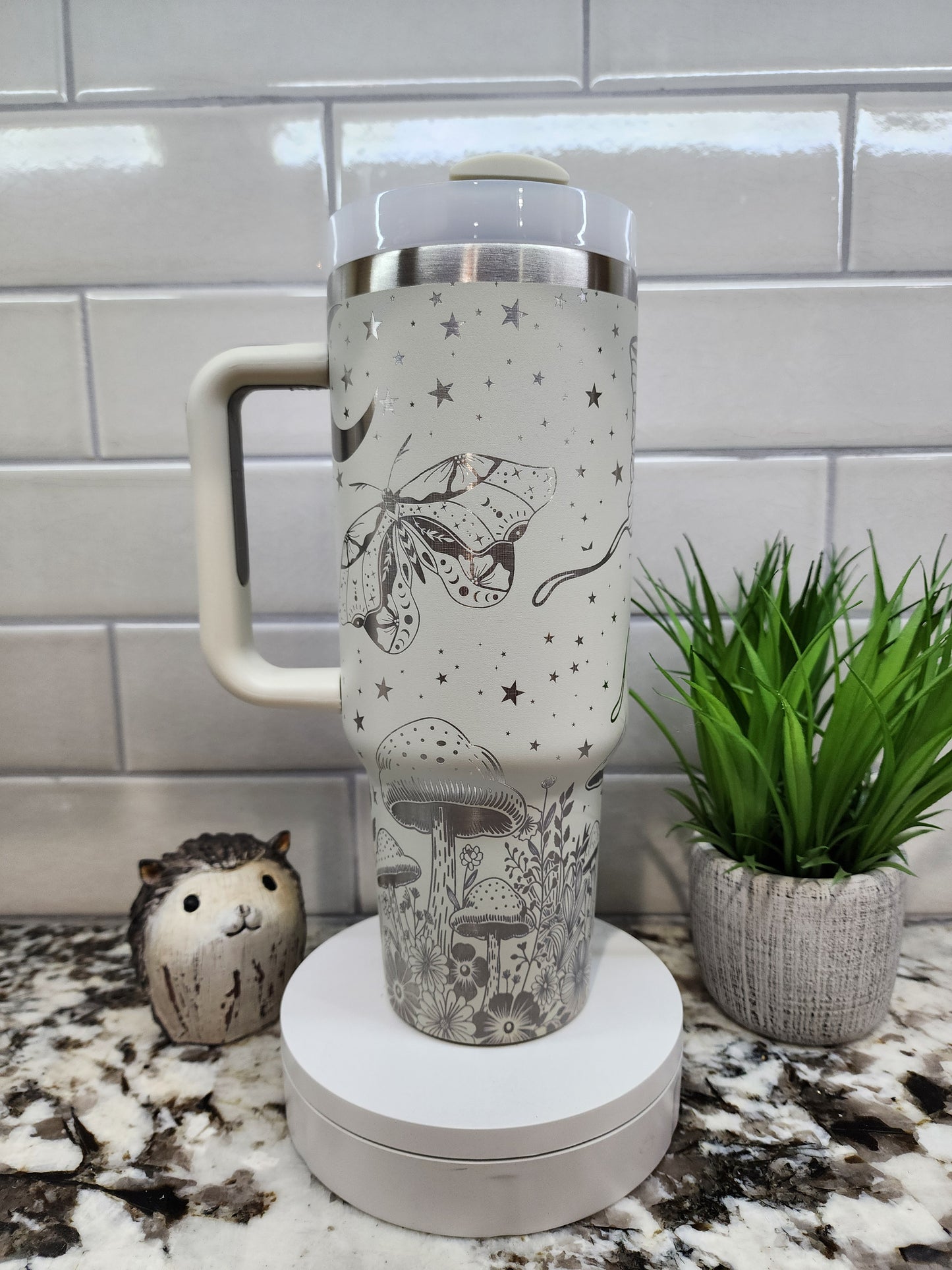 40oz Engraved Tumbler "Moonlight Moths" - Enchanted Night Edition - Unique Gift for Nature Lovers
