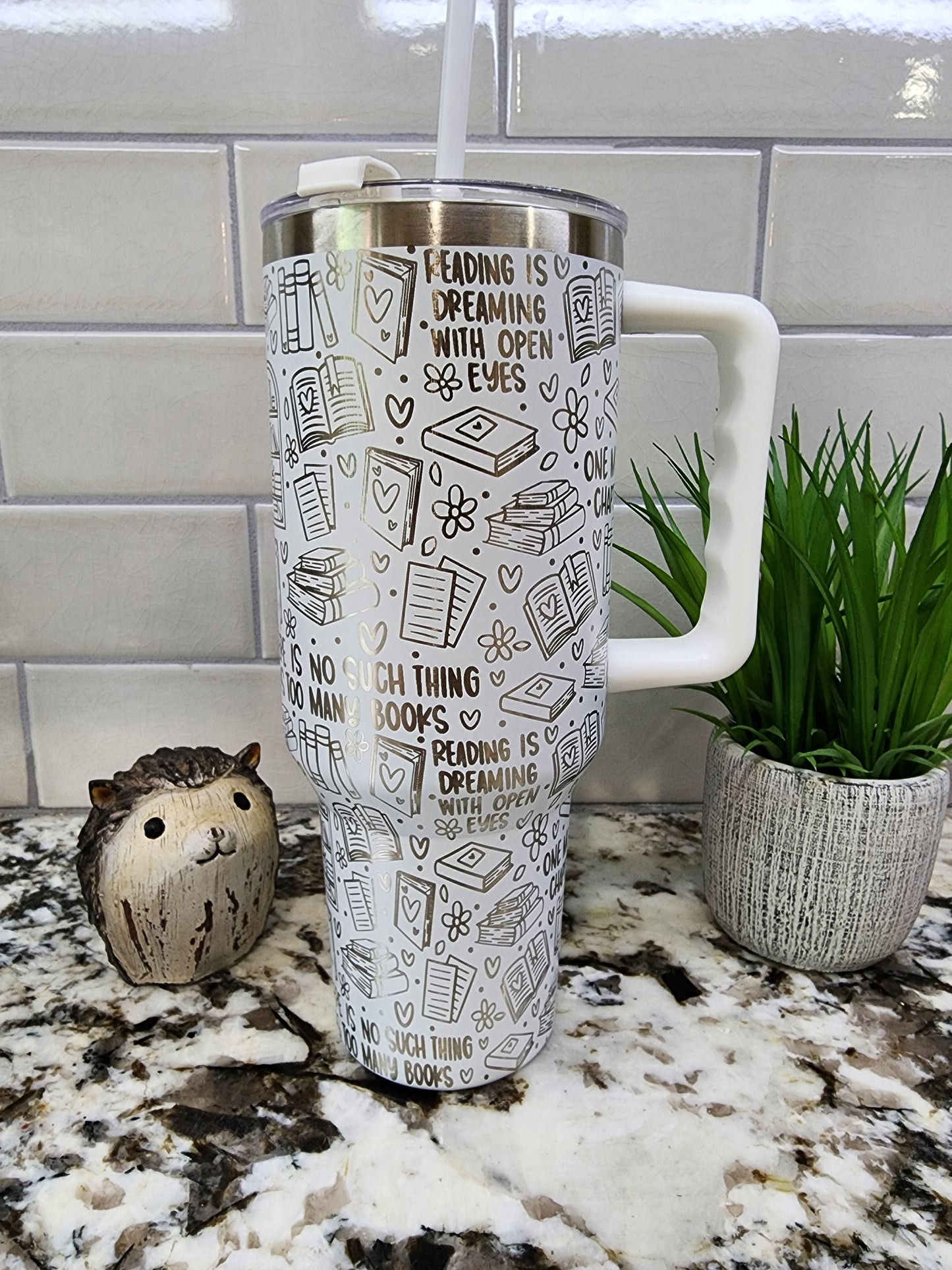 40oz Laser Engraved Book Lover's Tumbler - Personalized Gift for Reading Enthusiasts - Custom Name Option