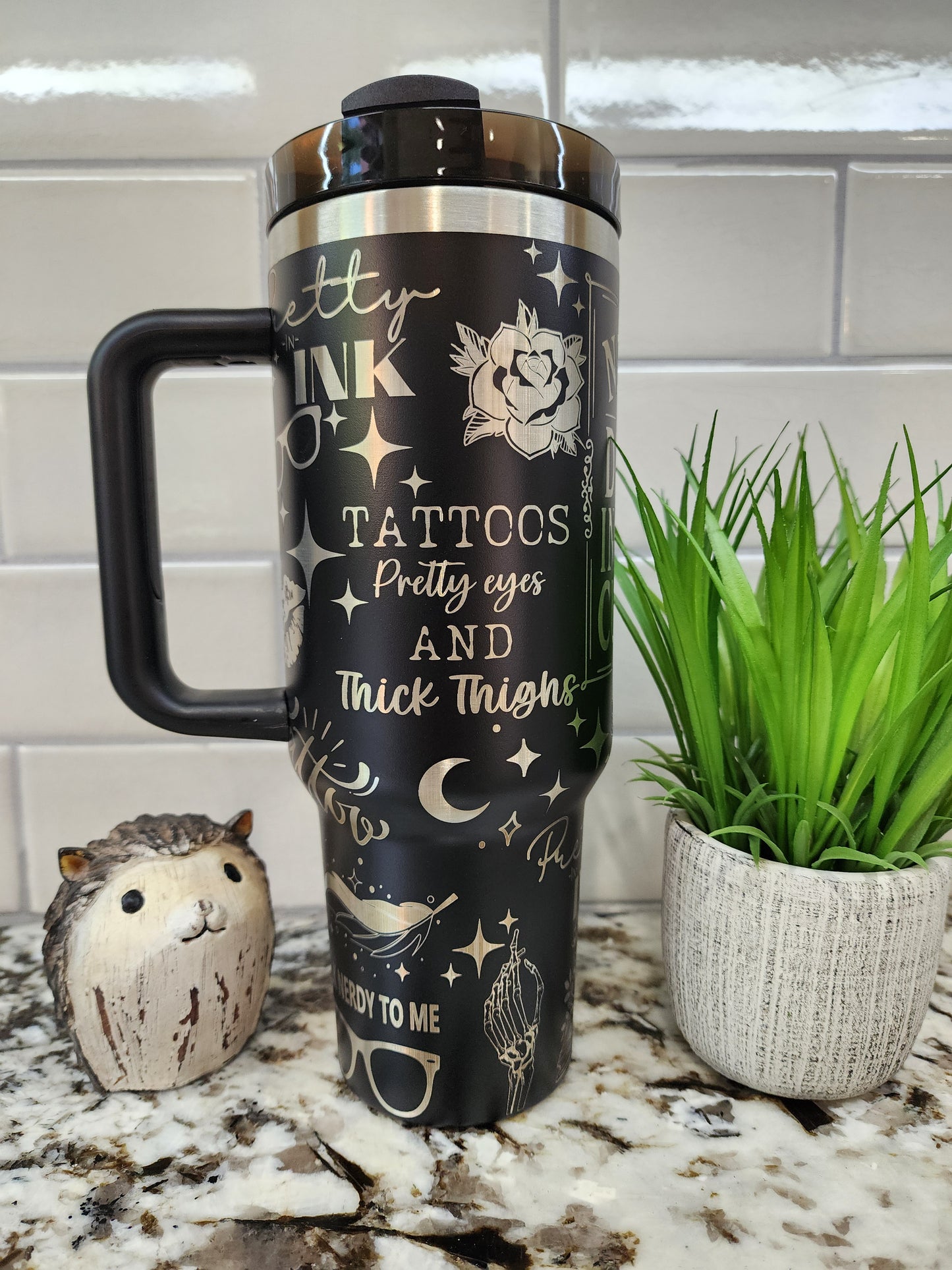 Engraved 40oz Tumbler: Nerdy Curves Ink Edition - Personalized Stainless Steel Mug, Laser Engraved Gift for Drink Lovers