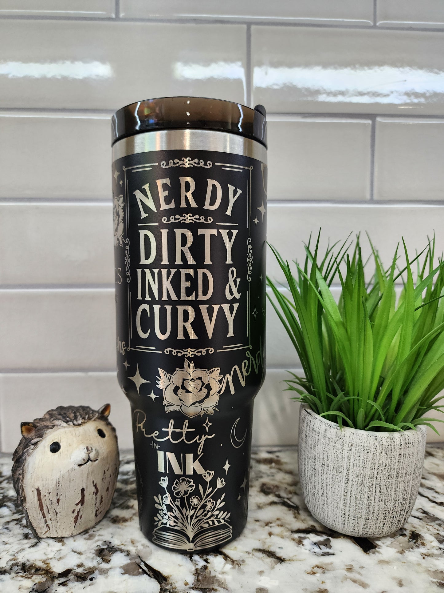 Engraved 40oz Tumbler: Nerdy Curves Ink Edition - Personalized Stainless Steel Mug, Laser Engraved Gift for Drink Lovers
