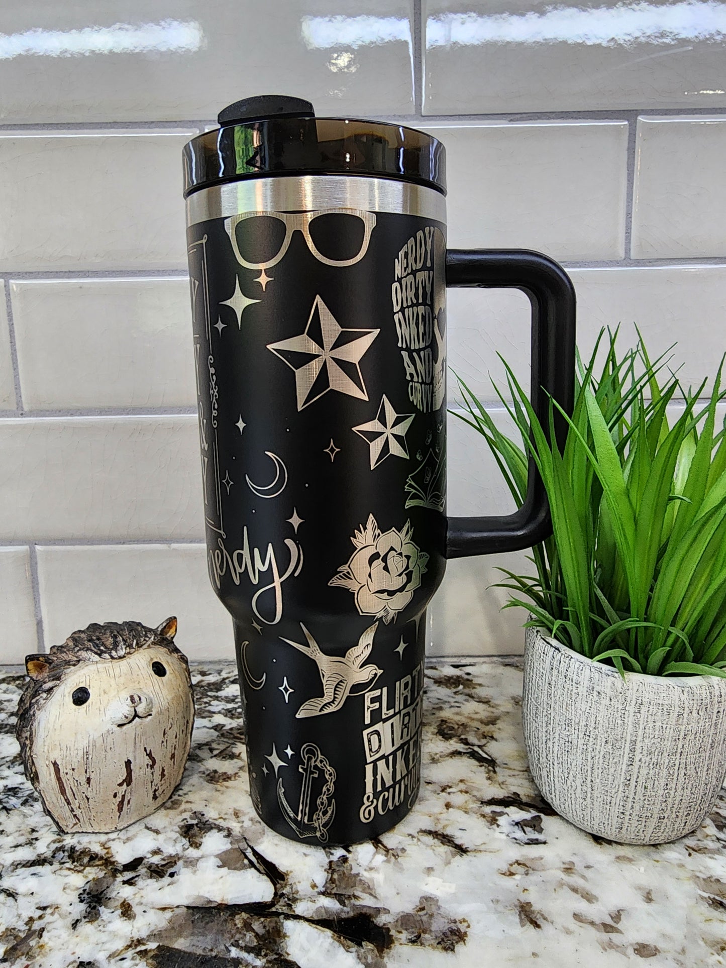Engraved 40oz Tumbler: Nerdy Curves Ink Edition - Personalized Stainless Steel Mug, Laser Engraved Gift for Drink Lovers