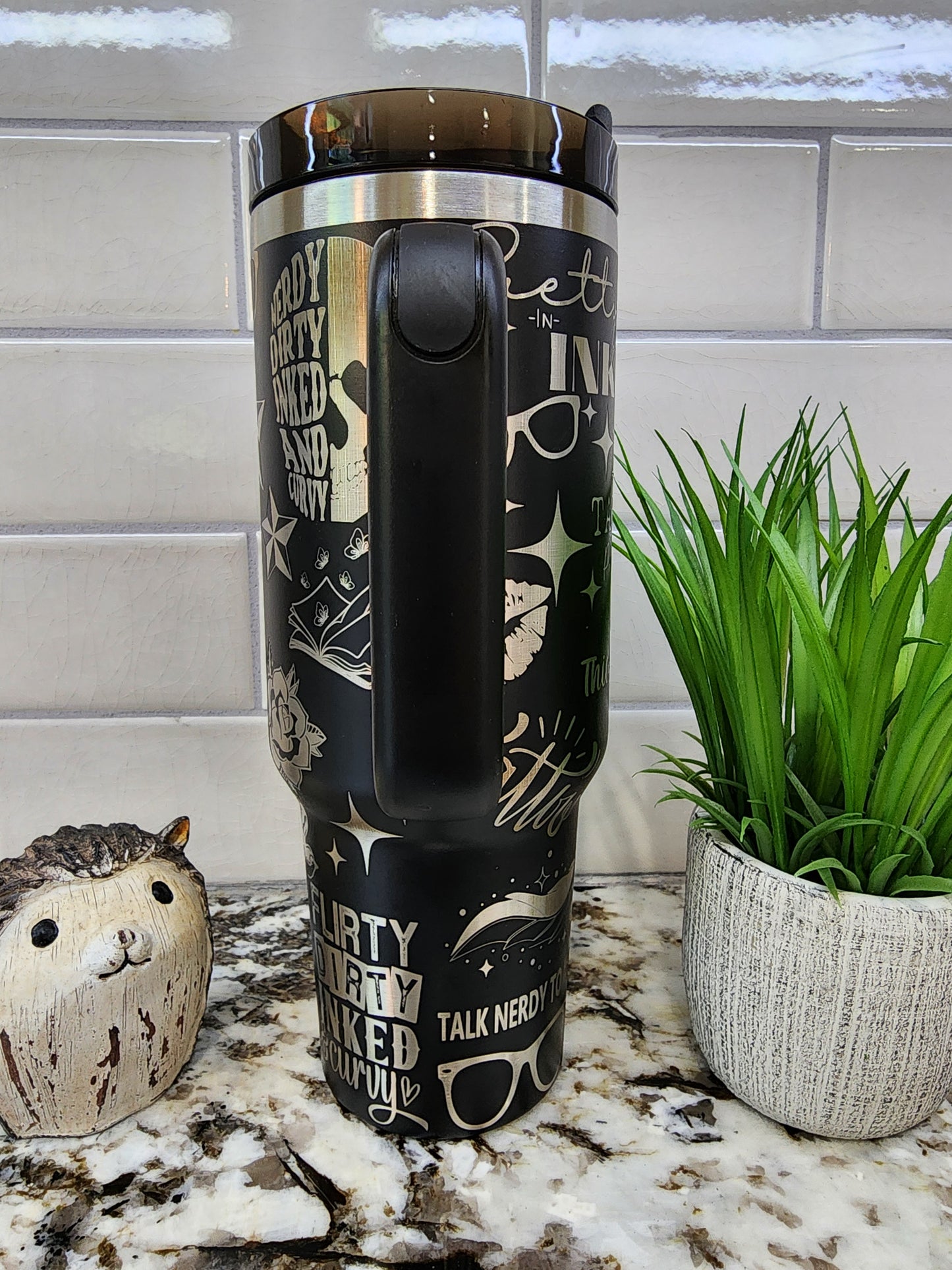 Engraved 40oz Tumbler: Nerdy Curves Ink Edition - Personalized Stainless Steel Mug, Laser Engraved Gift for Drink Lovers
