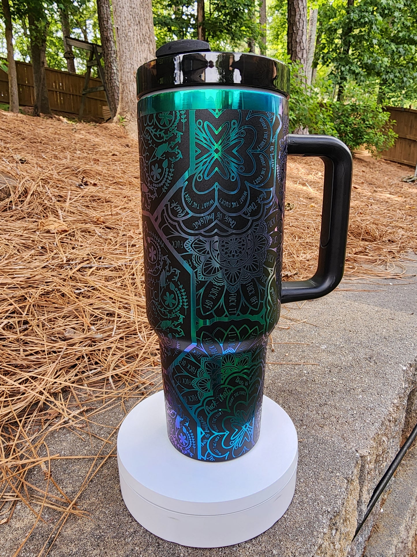 Cuss Word Mandala F*ck Swear Laser Engraved Full Wrap Design for 40oz Tumbler LIMITED Edition iridescent color!