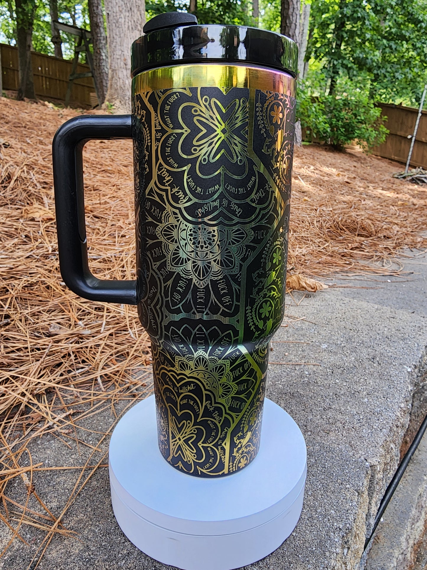 Cuss Word Mandala F*ck Swear Laser Engraved Full Wrap Design for 40oz Tumbler LIMITED Edition iridescent color!