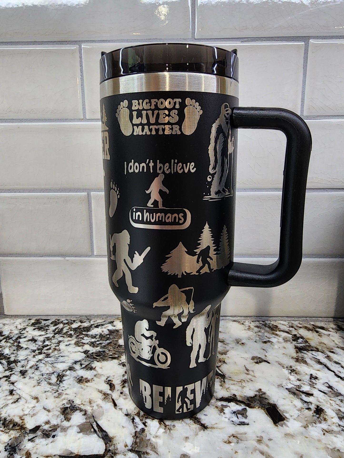 Bigfoot Sasquatch Themed Engraved 40oz Tumbler with Funny Quote | Custom Insulated Travel Mug | Unique Sasquatch Lover Gift