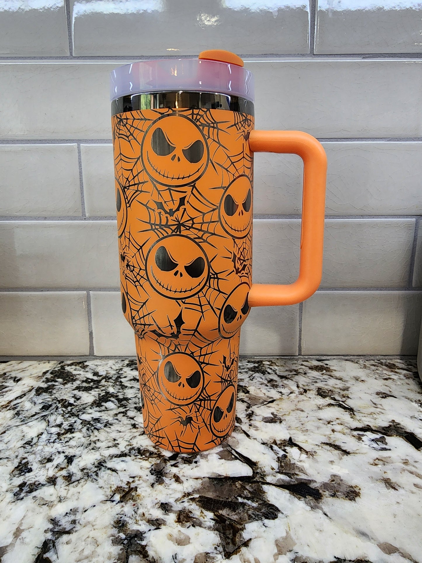 Halloween Horror Pumpkin Face Themed Engraved 40oz Tumbler | Spooky Halloween Gift
