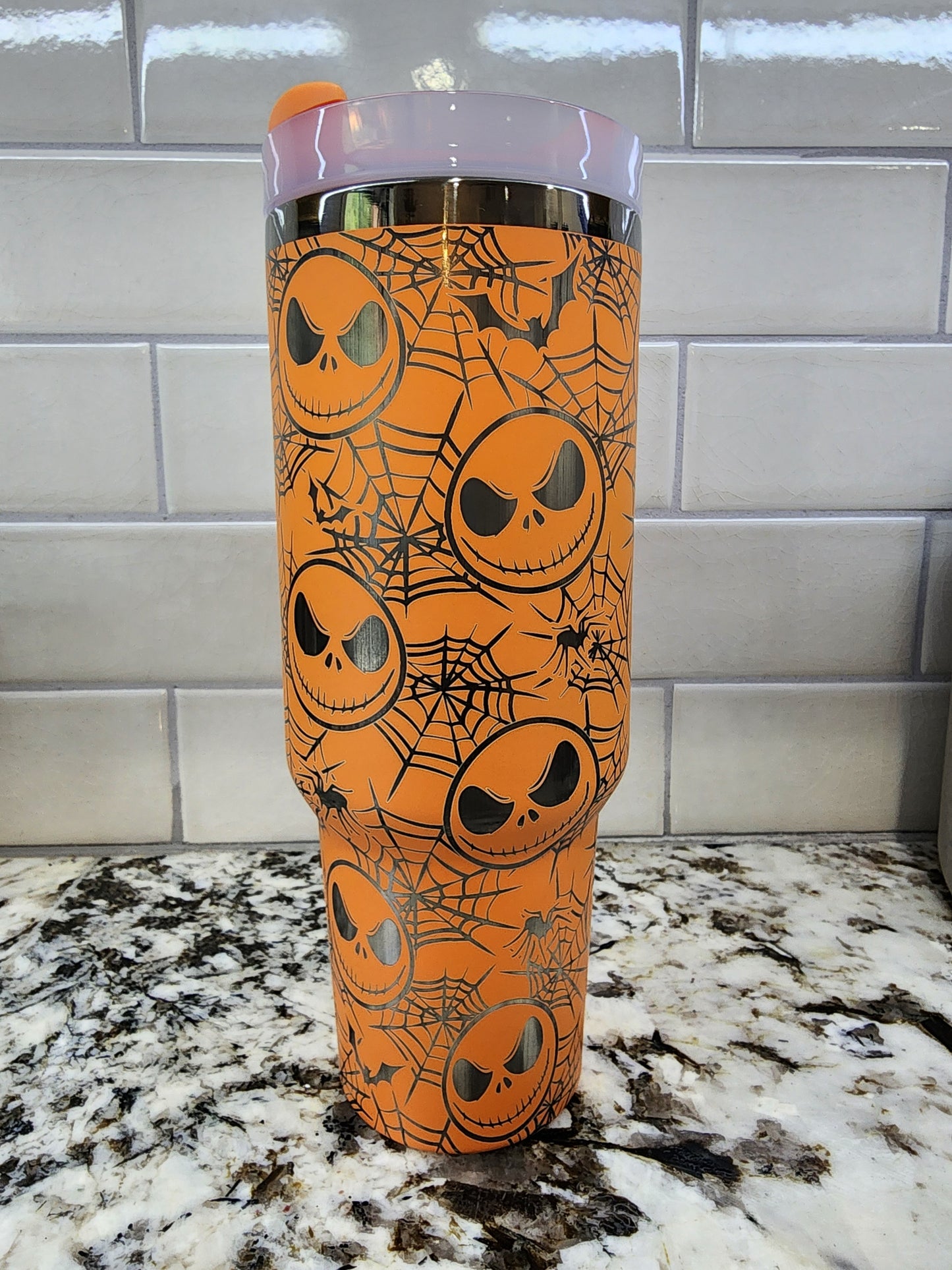 Halloween Horror Pumpkin Face Themed Engraved 40oz Tumbler | Spooky Halloween Gift