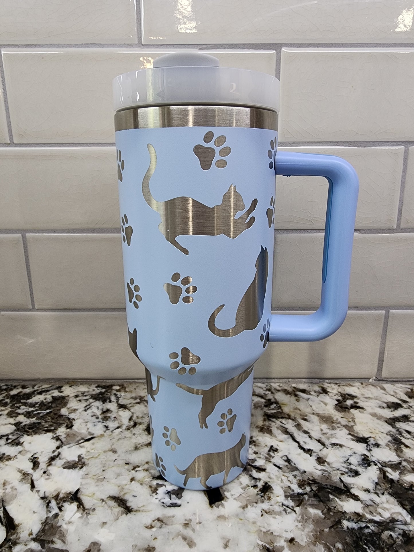 Cat Themed Personalized Engraved 40oz Tumbler with Cat’s Name | Custom Insulated Travel Mug | Unique Pet Lover Gift