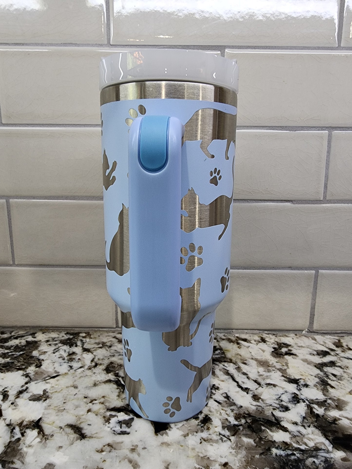 Cat Themed Personalized Engraved 40oz Tumbler with Cat’s Name | Custom Insulated Travel Mug | Unique Pet Lover Gift