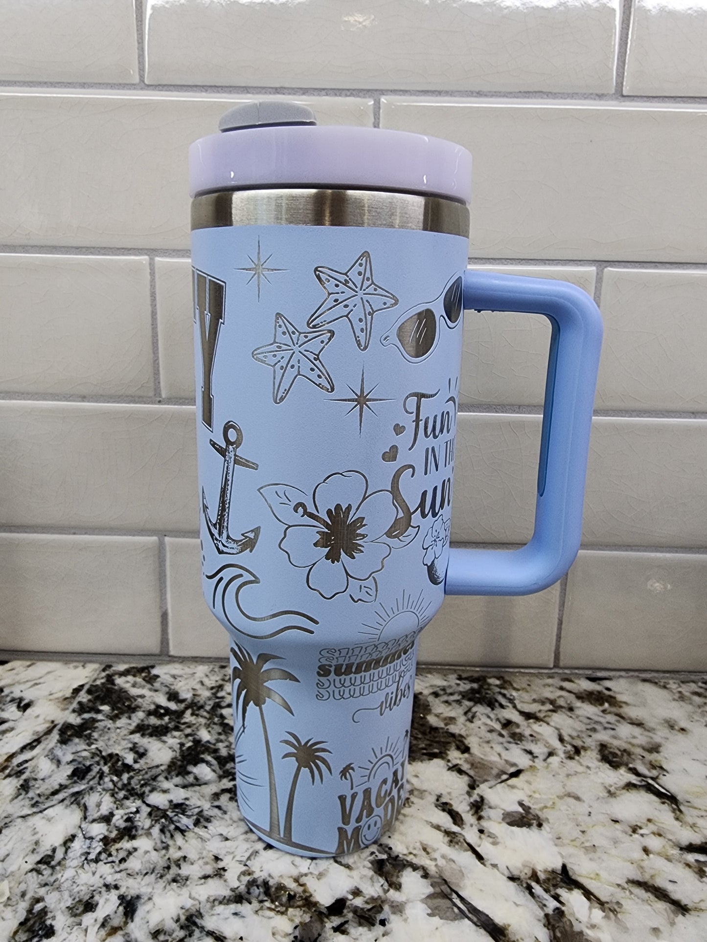 40oz Light Blue " Salty as a Beach" engraved tumbler