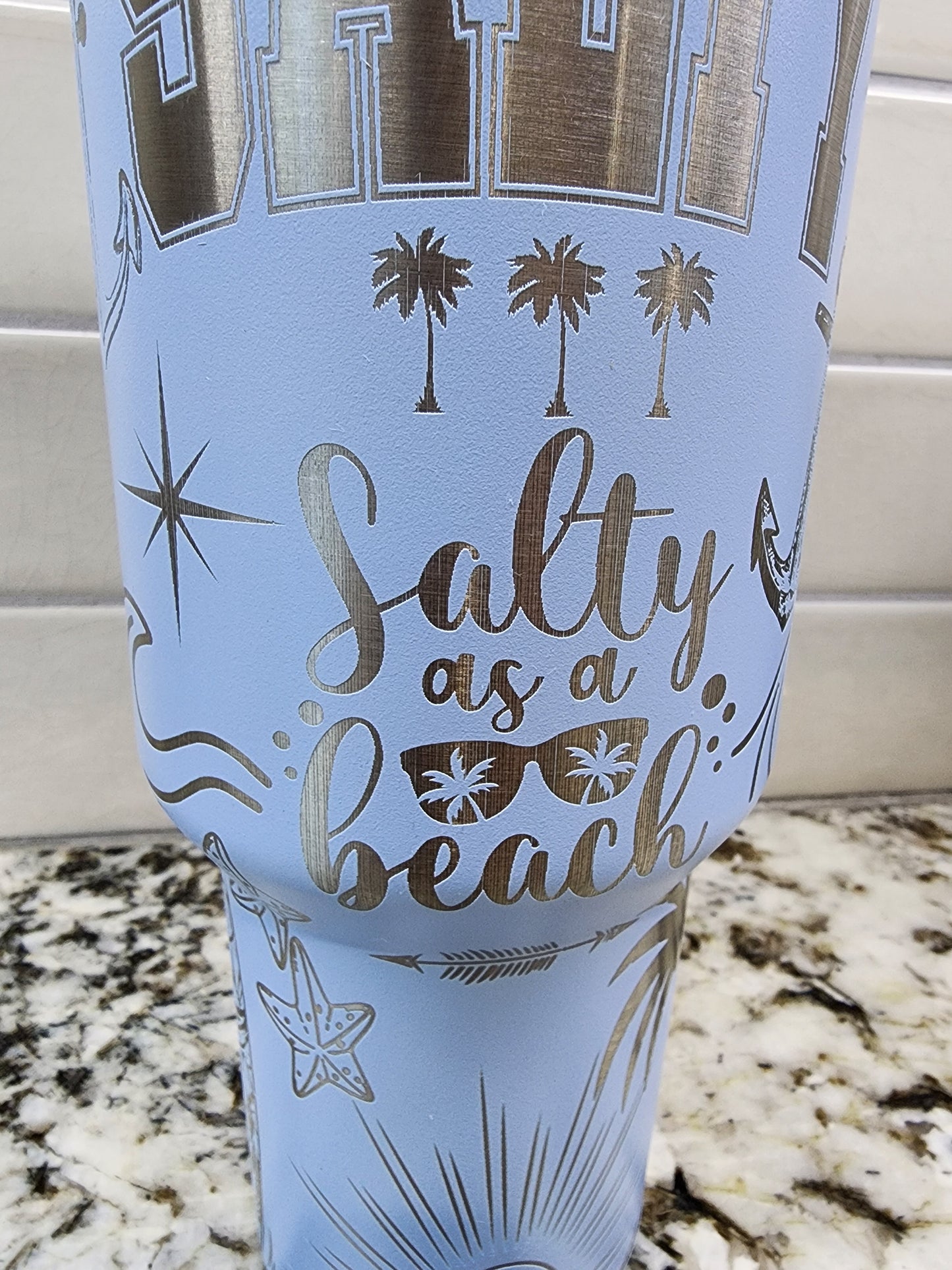 40oz Light Blue " Salty as a Beach" engraved tumbler