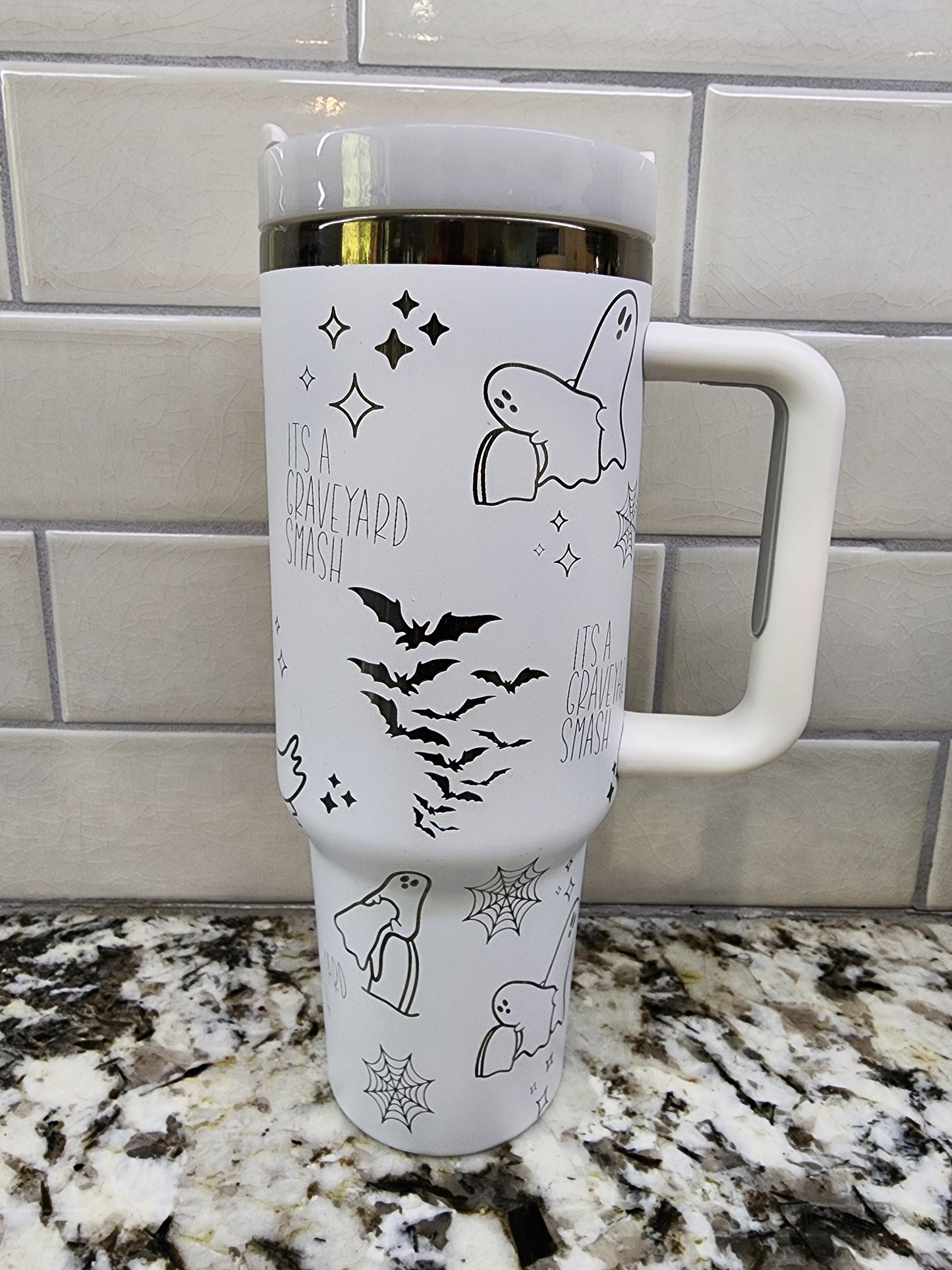 40oz White-Black Grave Yard Smash Tumbler