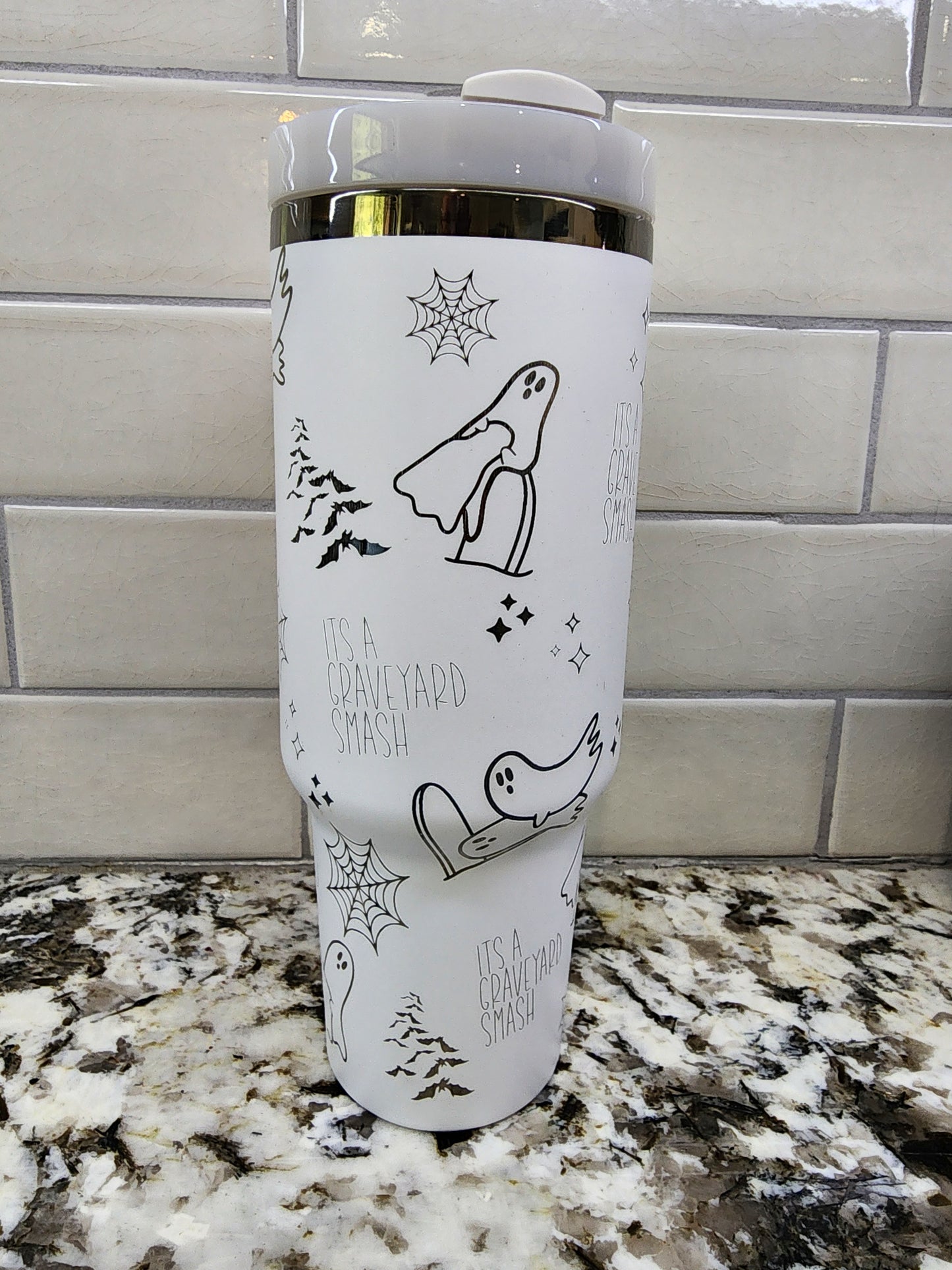 40oz White-Black Grave Yard Smash Tumbler