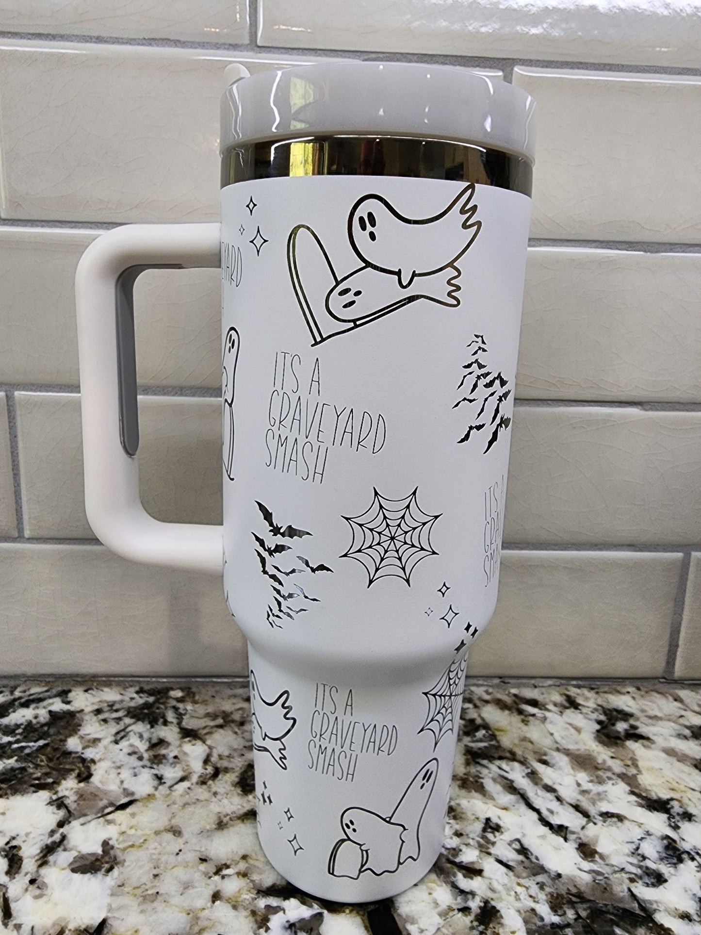 40oz White Grave Yard Smash tumbler