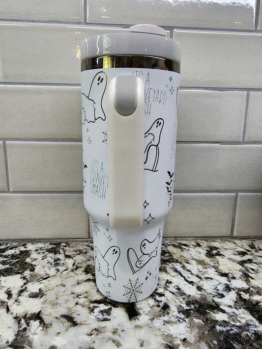 40oz White Grave Yard Smash tumbler