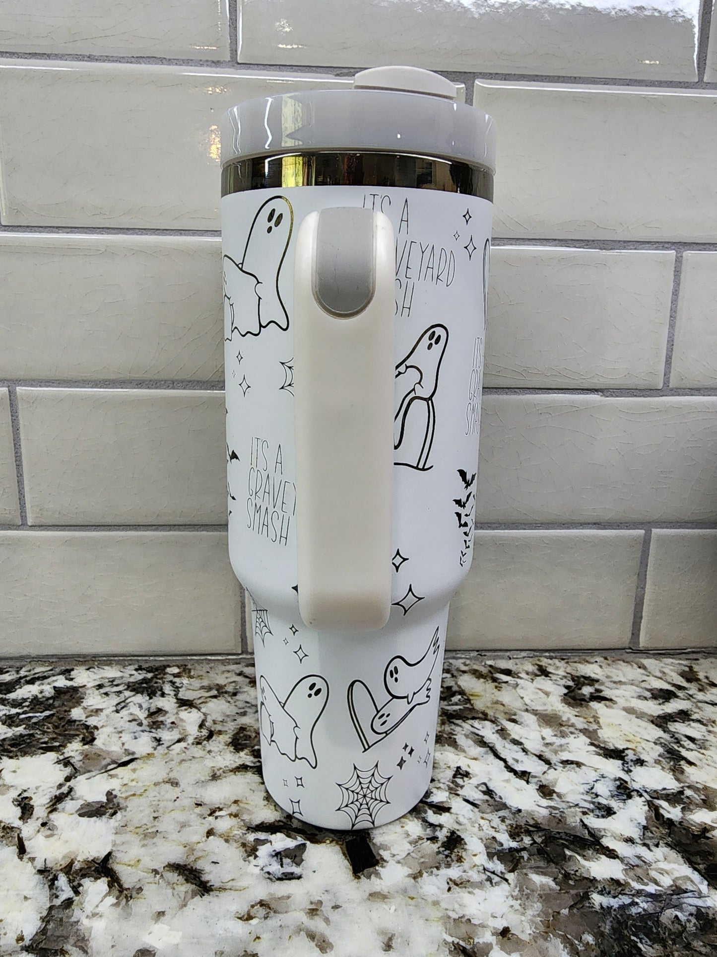 40oz White-Black Grave Yard Smash Tumbler