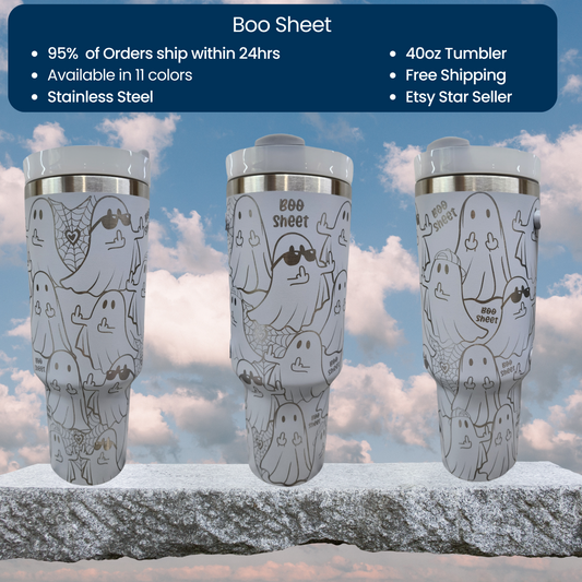 a set of three tumblers with cartoon drawings on them
