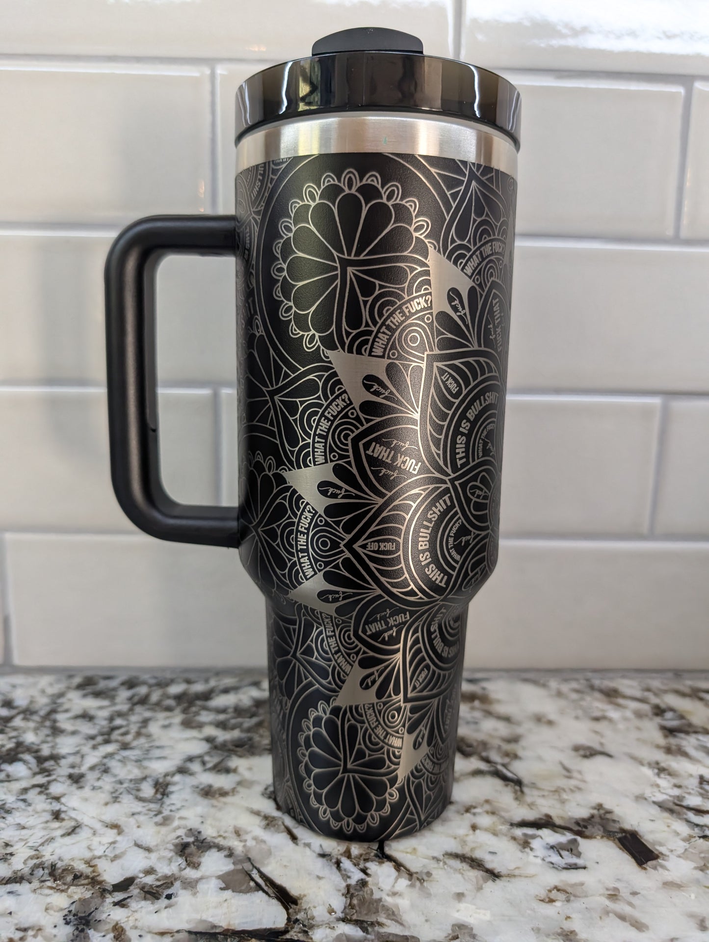 40oz Black Swear Word Mandala Tumbler
