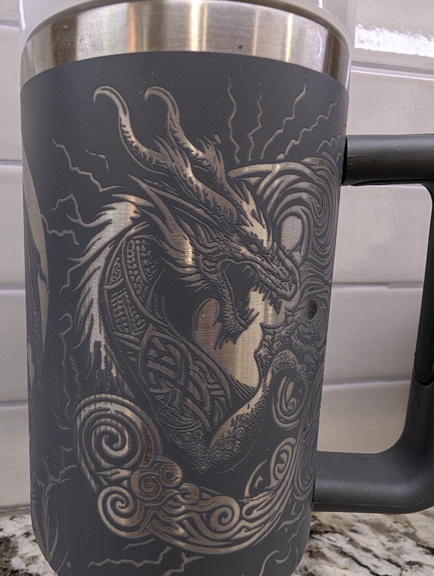 40oz Charcoal Seamless Dragon Engraved Tumbler