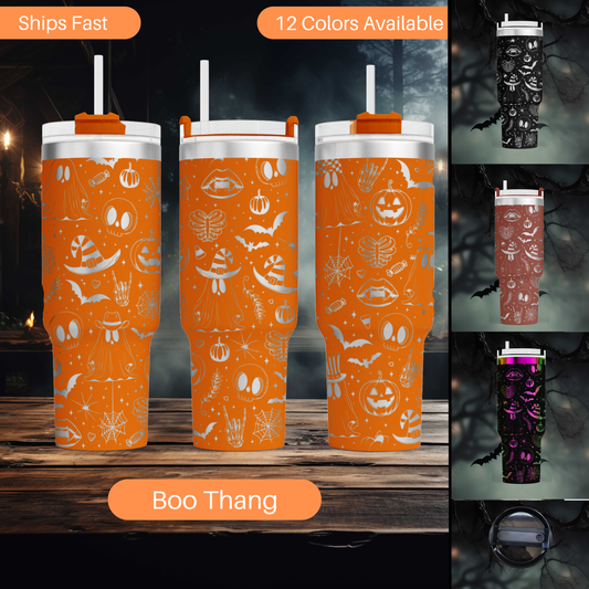 a collage of halloween themed tumblers with different designs