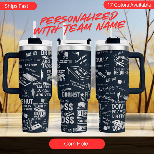 Cornhole 40oz  Tumbler | Personalized Custom Engraved  With Team Name | Tumbler with Lid & Straw | Laser Engraved Gift for Cornhole Lovers