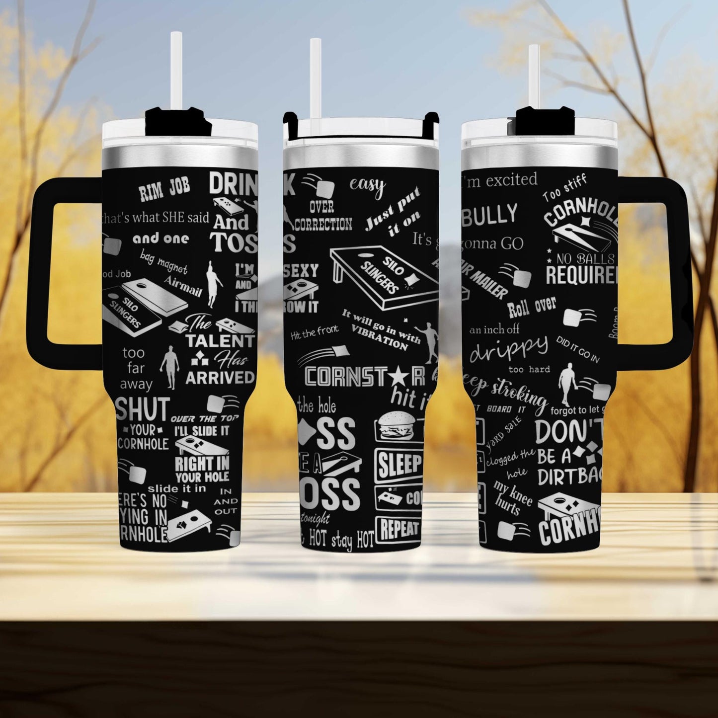 Cornhole 40oz Tumbler | Personalized Custom Engraved With Team Name | Tumbler with Lid & Straw | Laser Engraved Gift for Cornhole Lovers