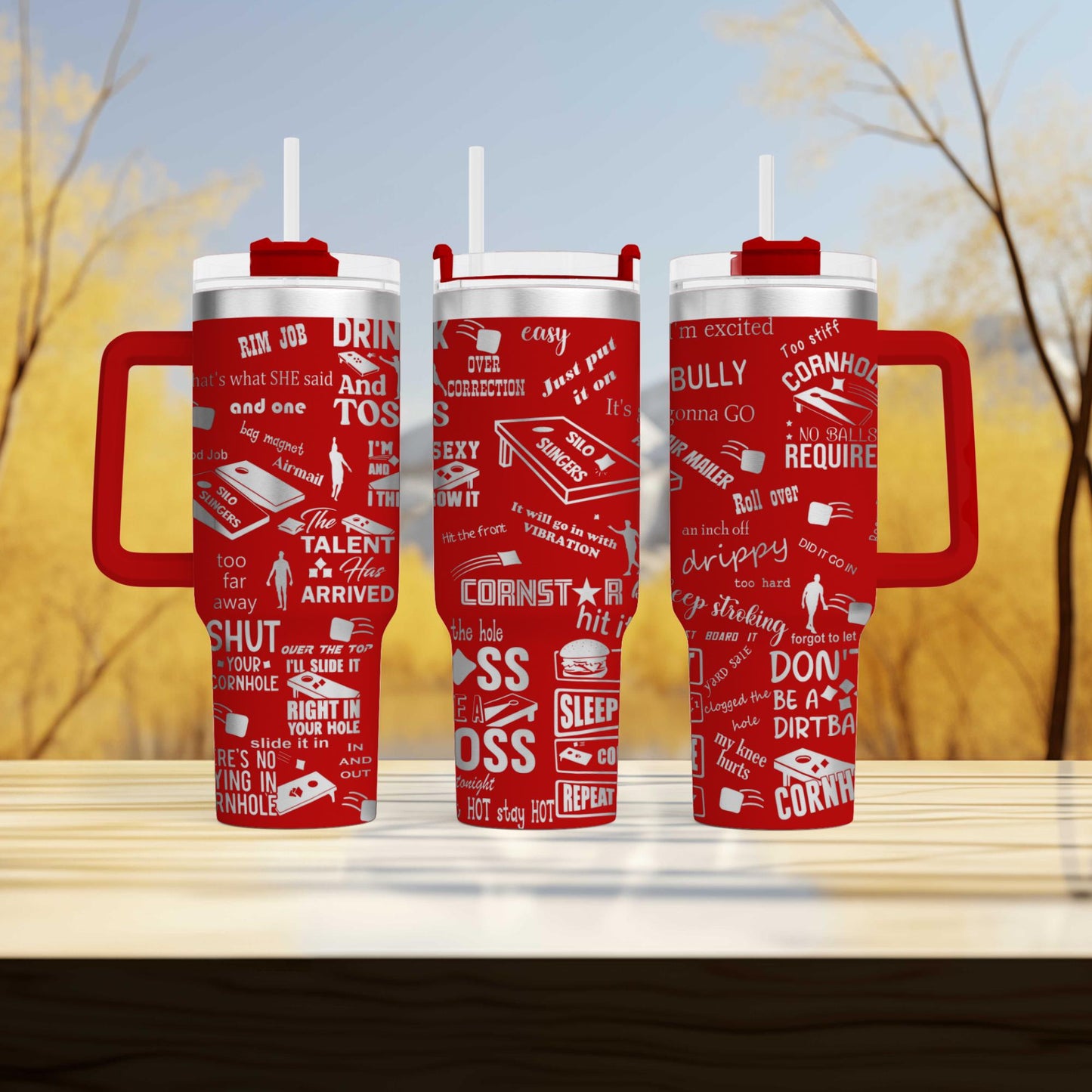 Cornhole 40oz Tumbler | Personalized Custom Engraved With Team Name | Tumbler with Lid & Straw | Laser Engraved Gift for Cornhole Lovers