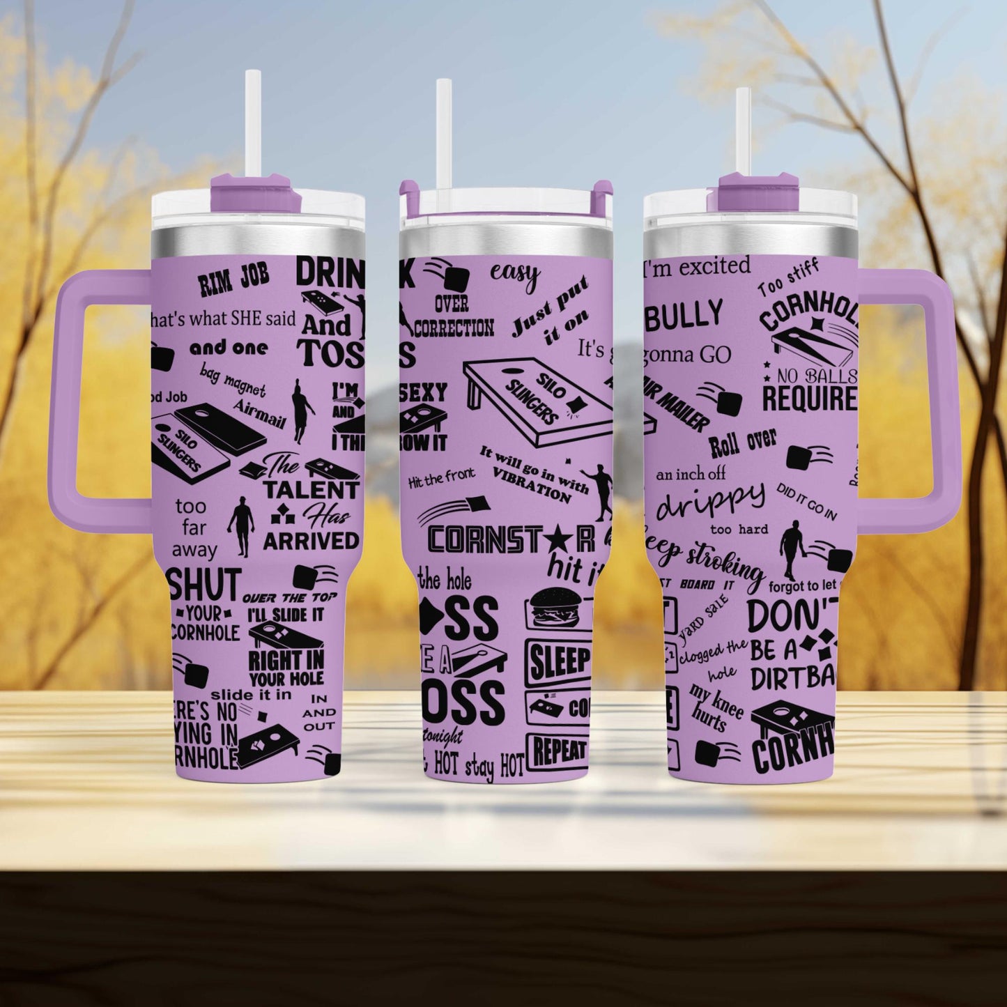 Cornhole 40oz Tumbler | Personalized Custom Engraved With Team Name | Tumbler with Lid & Straw | Laser Engraved Gift for Cornhole Lovers