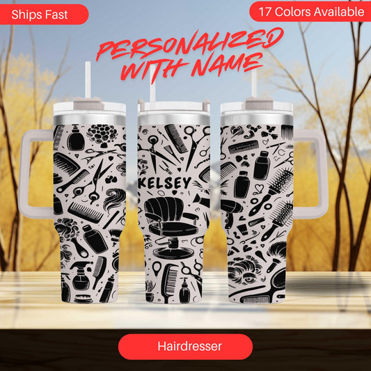 Hairdresser and Stylist Themed Engraved 40oz Tumbler with personalized  Name | Custom Insulated Travel Mug | Unique Stylist Gift