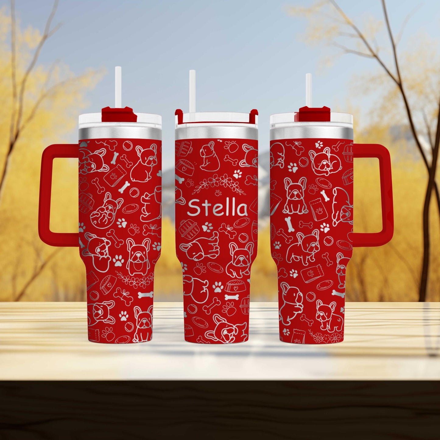 French Bulldog Personalized Tumbler - 40oz Cup with Custom Pup's Name - Laser Engraved Pet Lover Gift