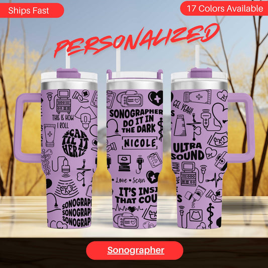 Sonographer 40oz Engraved  Tumbler - Personalized - Perfect Ultrasound Tech & RDMS Radiology Gift
