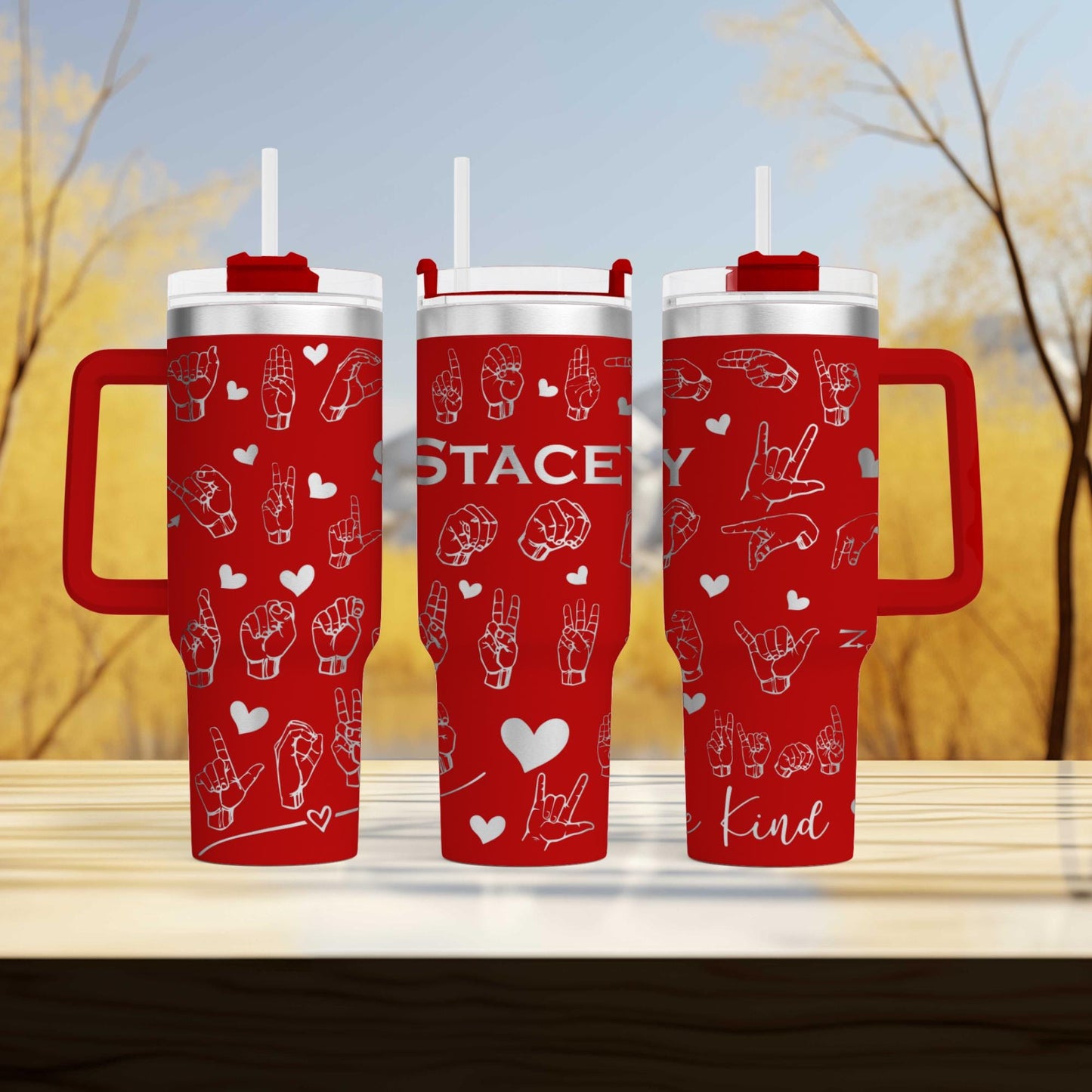 ASL Deaf Culture Insulated engraved Tumbler - Personalized with name 40oz Drinkware for Deaf Awareness & Gifts