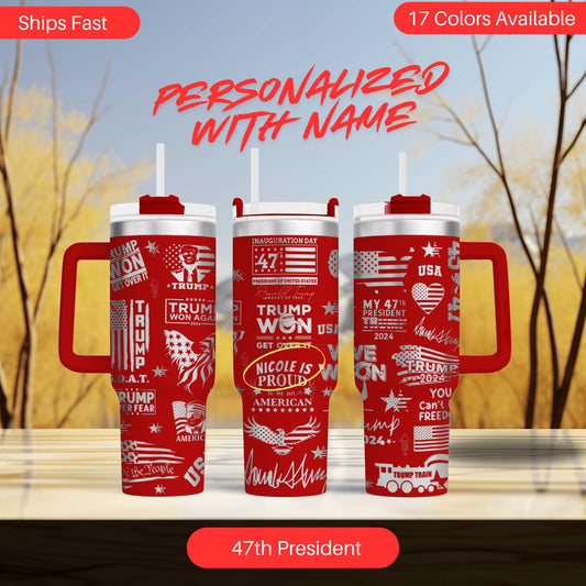 a set of three red tumblers sitting on top of a table