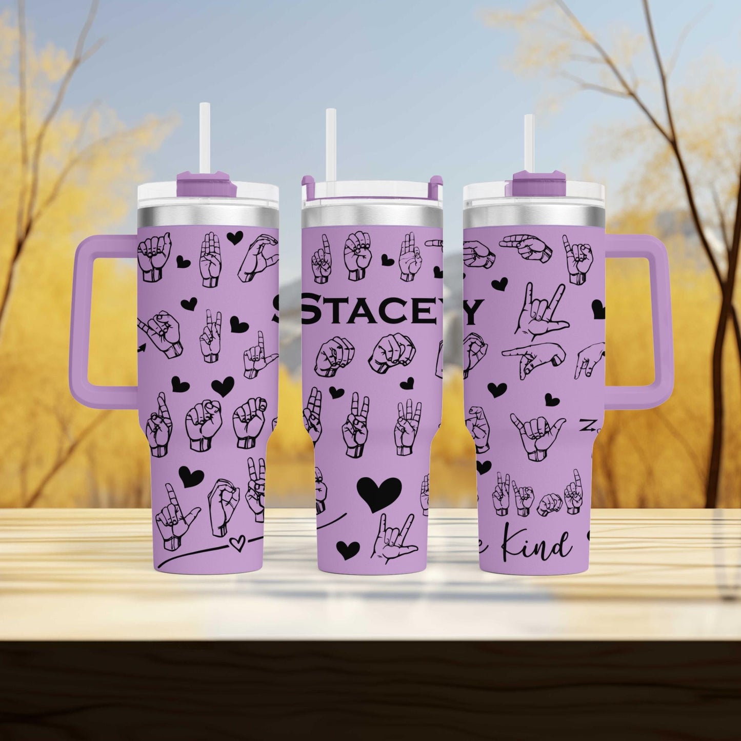 ASL Deaf Culture Insulated engraved Tumbler - Personalized with name 40oz Drinkware for Deaf Awareness & Gifts