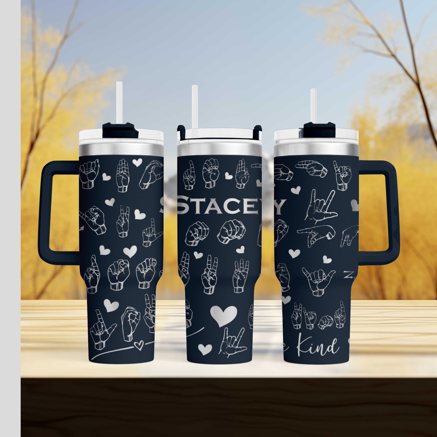 ASL Deaf Culture Insulated engraved Tumbler - Personalized with name 40oz Drinkware for Deaf Awareness & Gifts