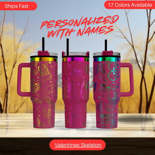 a set of three personalized tumblers with names