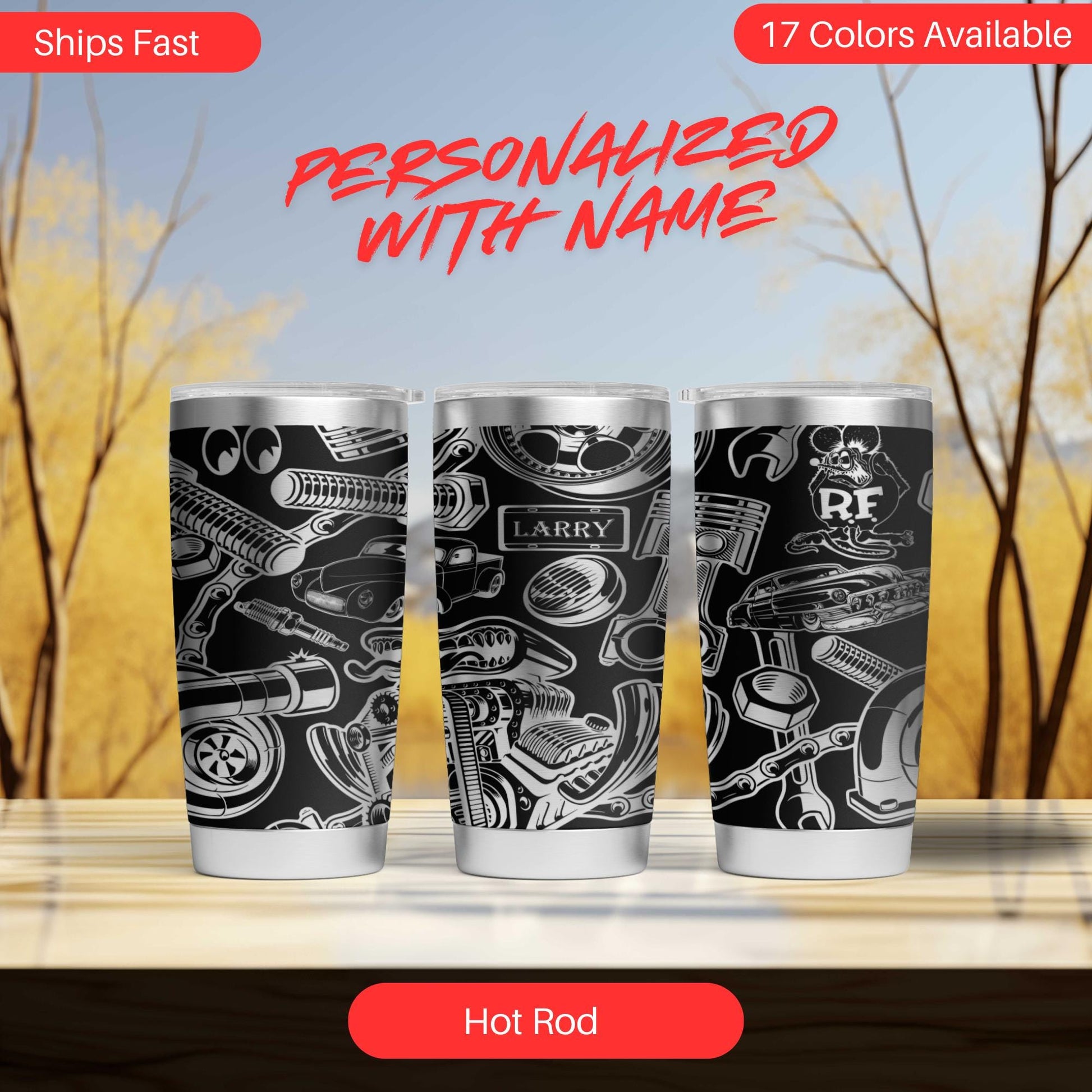 three personalized tumblers with a black and white pattern