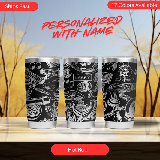 three personalized tumblers with a black and white pattern