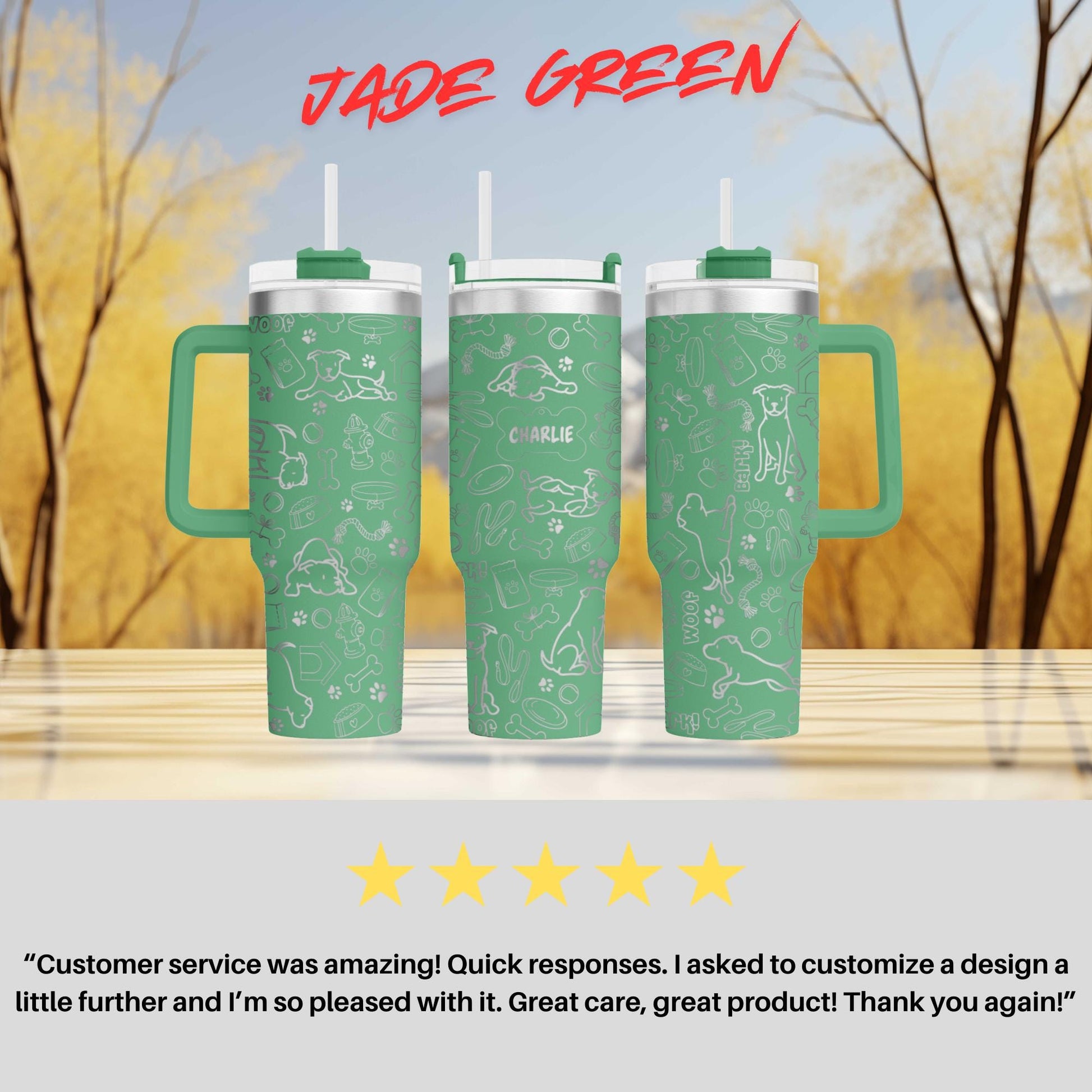three green tumblers sitting next to each other on a table