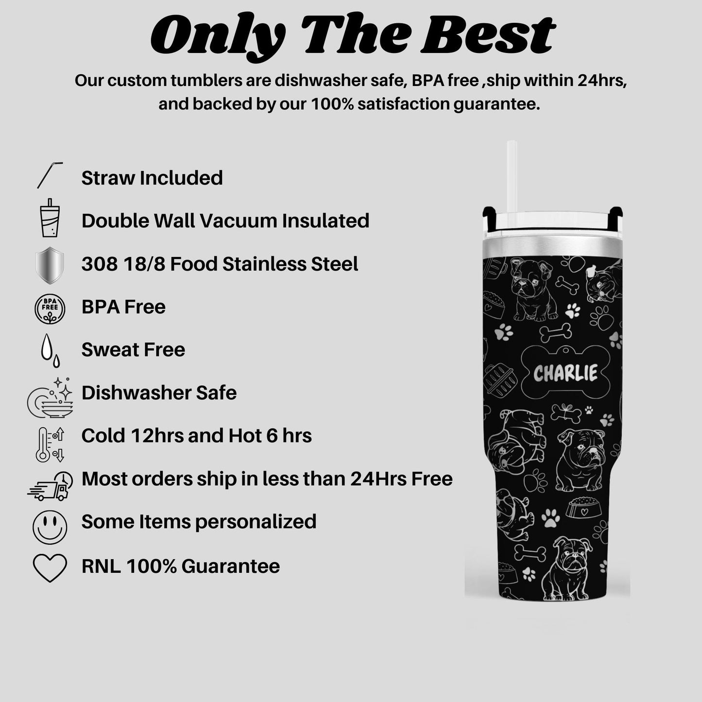 a tumbler cup with a black and white design on it