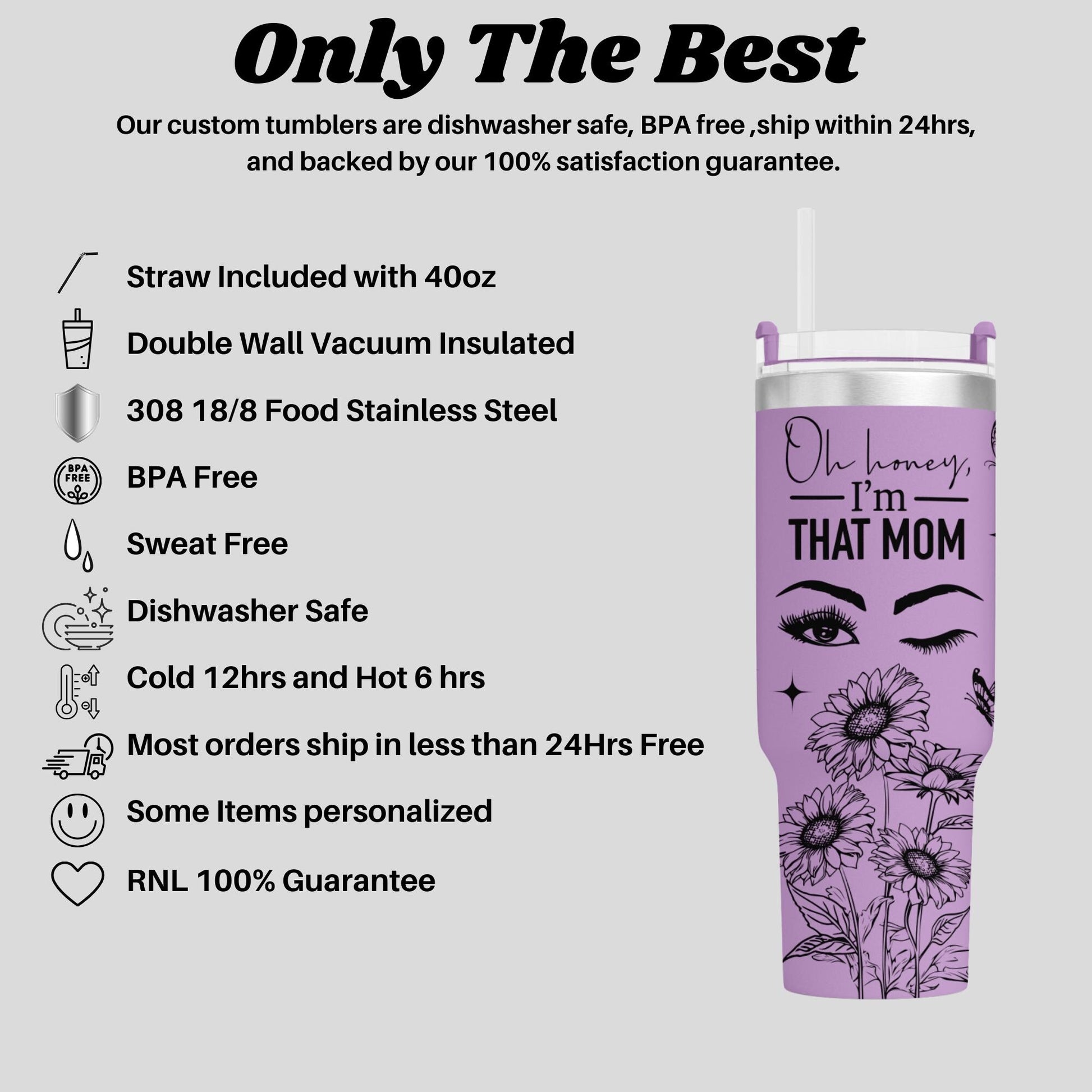 a purple tumbler cup with a picture of a woman's face on it