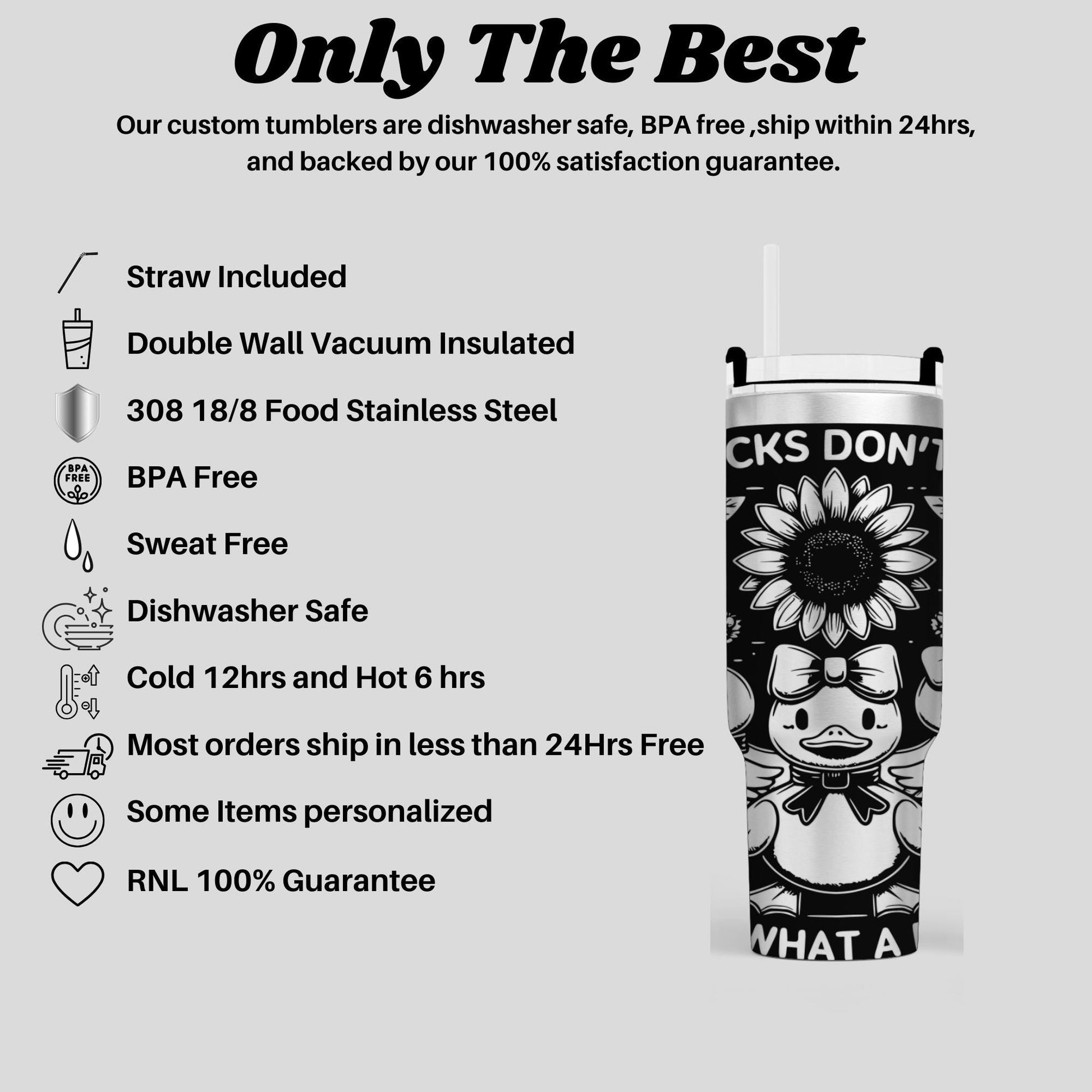 a black and white advertisement with a flower on it