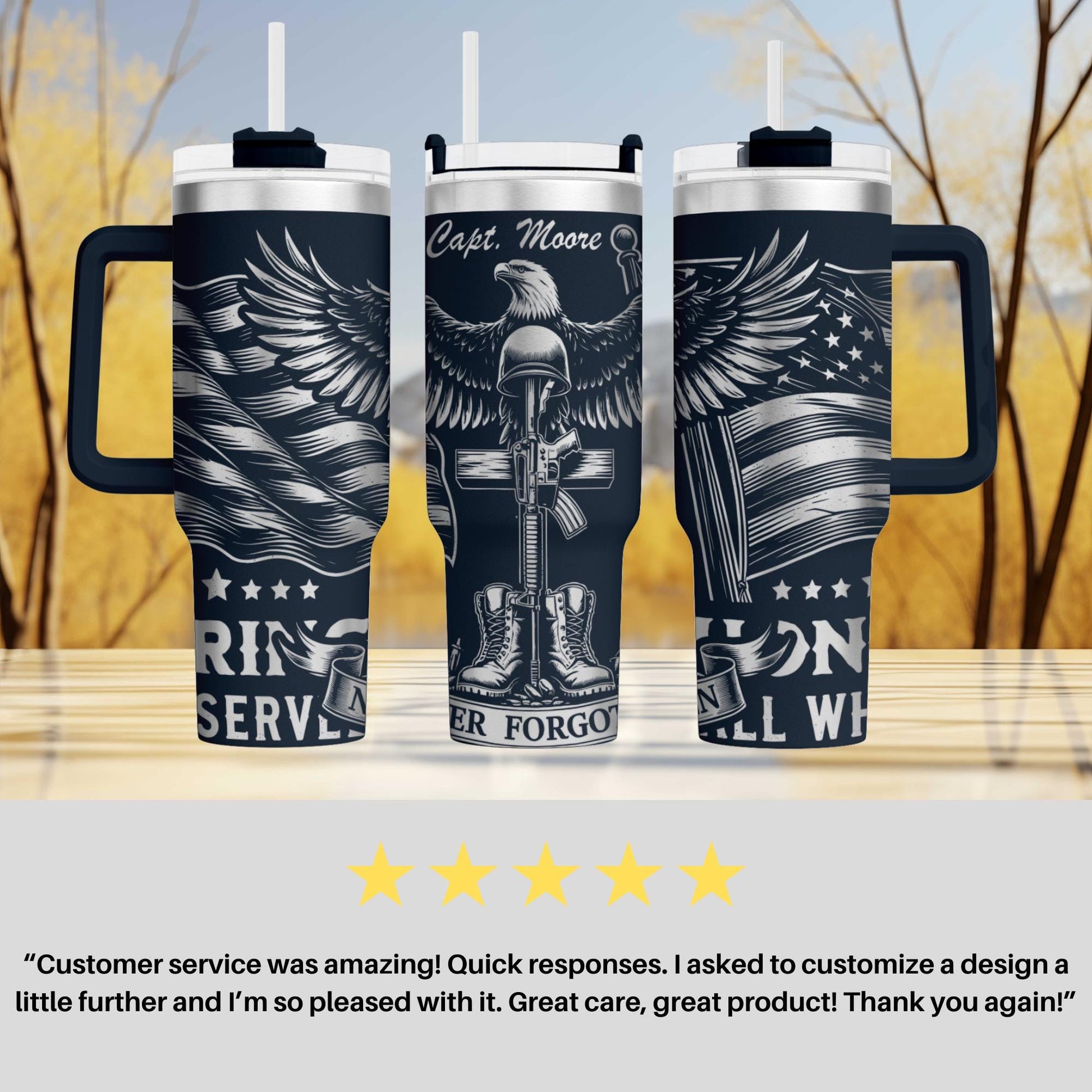 a set of three travel mugs sitting on top of a table