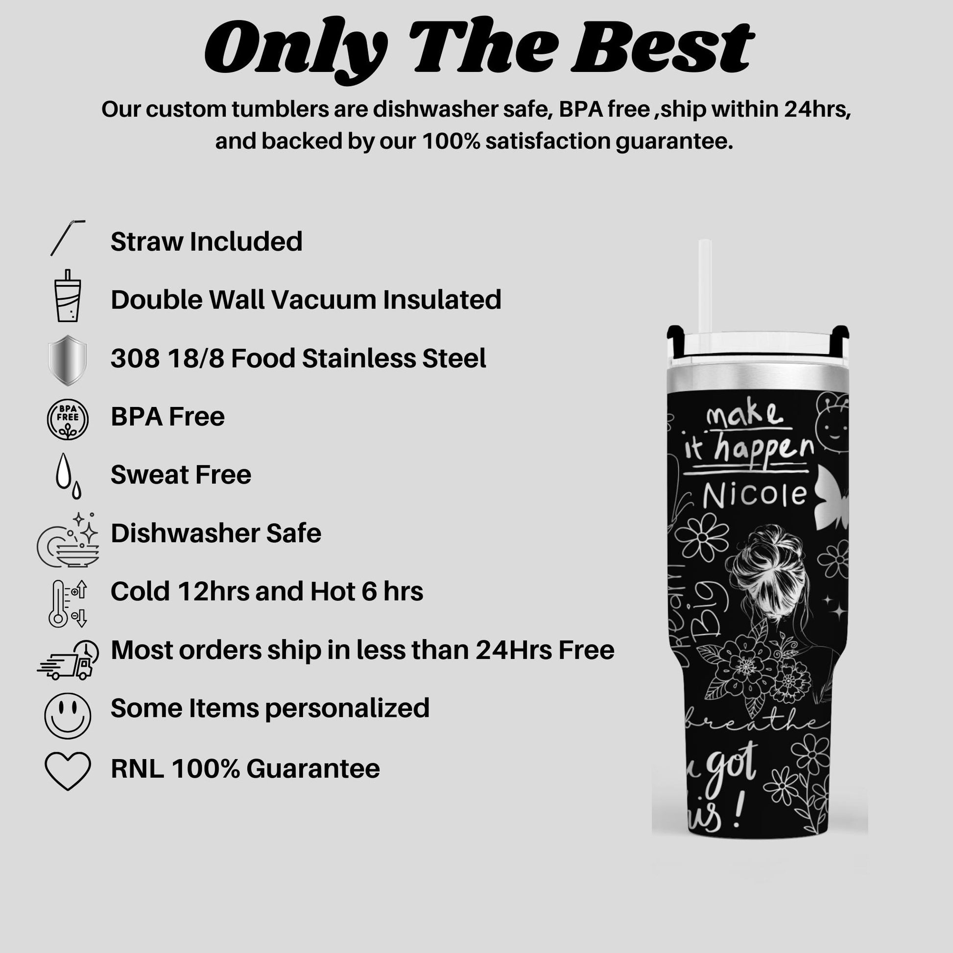 a black and white advertisement for a coffee cup