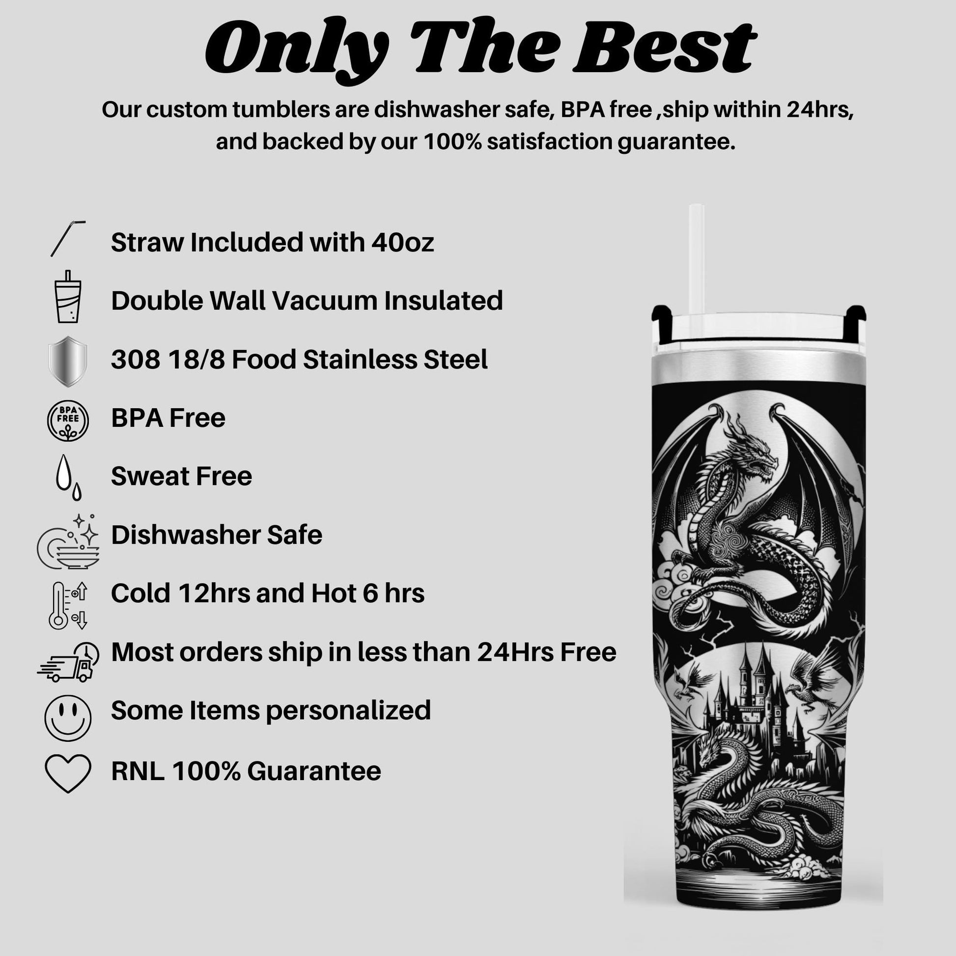 a black and white advertisement with a dragon on it