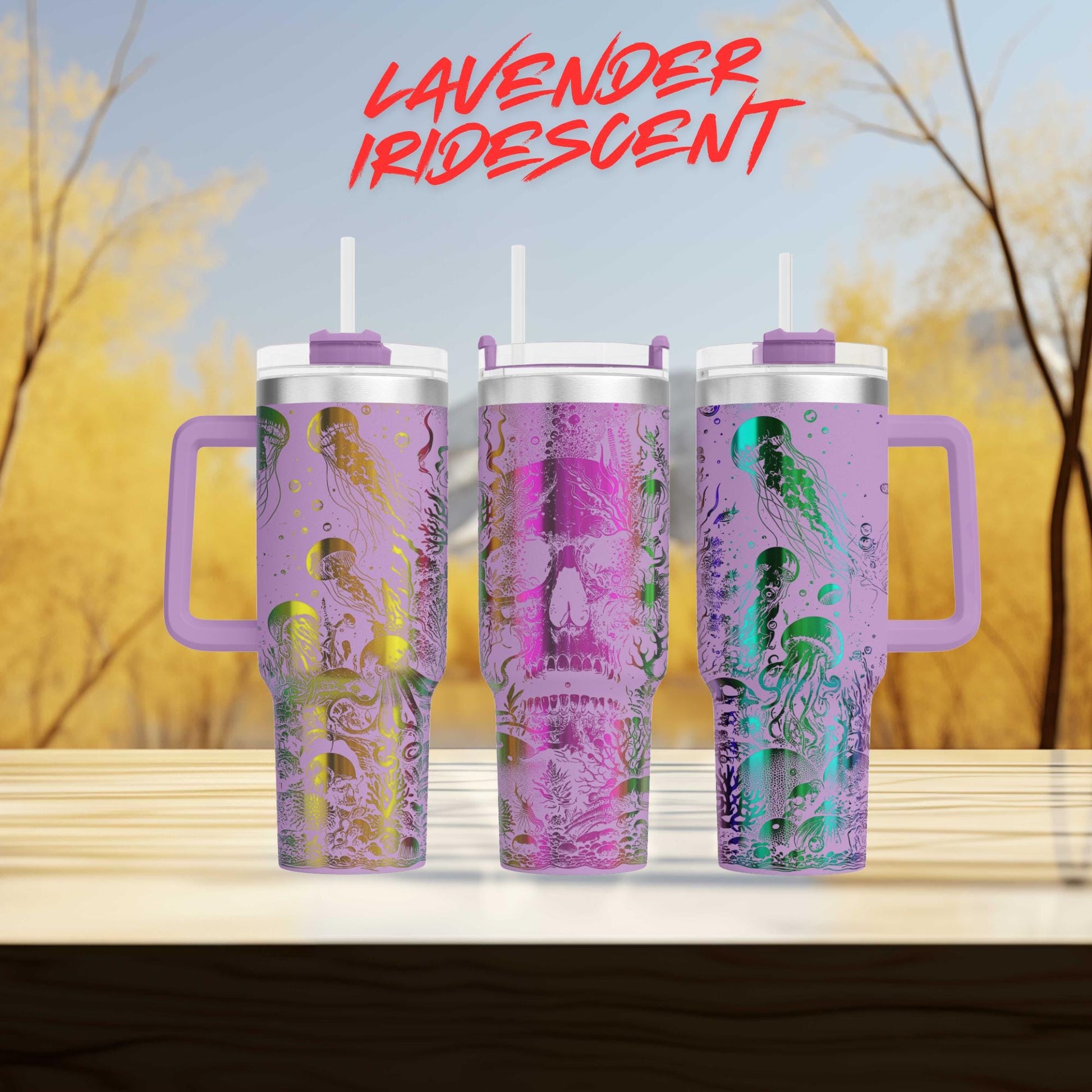 40oz engraved skull and jellyfish tumbler gift custom laser engraved spooky ocean drinkware sea creature cup for her creepy cute birthday present