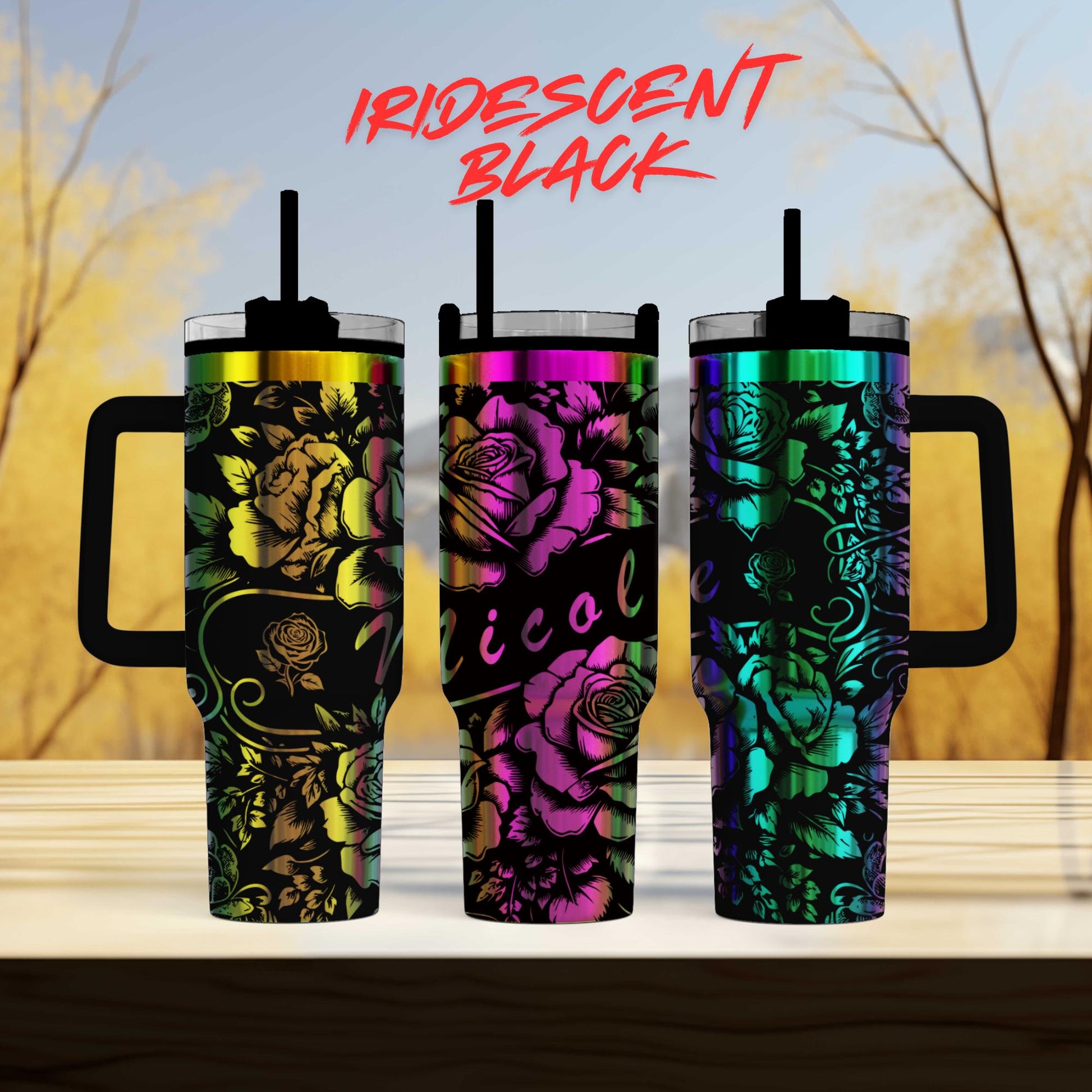 40oz personalized rose tumbler custom engraved stainless steel cup with floral and name design perfect gift for her or birthday present